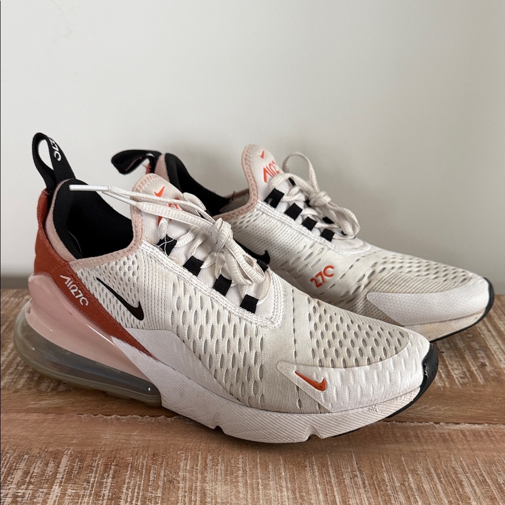 Nike Air Max 270 White-Black-Pale Salmon / Burnt Orange Womens Sz 8 .5